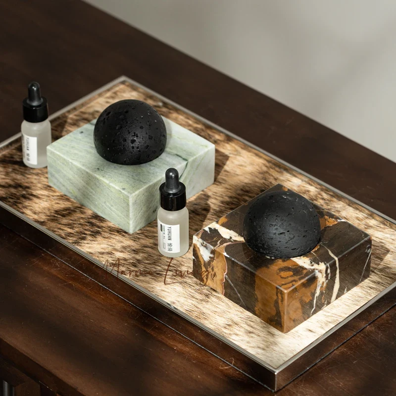 Luxury Skincare Oil - เครื่องกระจายกลิ่นหอมจากหินลาวาสีดำพร้อมฐานหินอ่อน ดีไซน์หรูหราสำหรับบ้าน สำนักงาน โยคะ ซาวน่า สปา