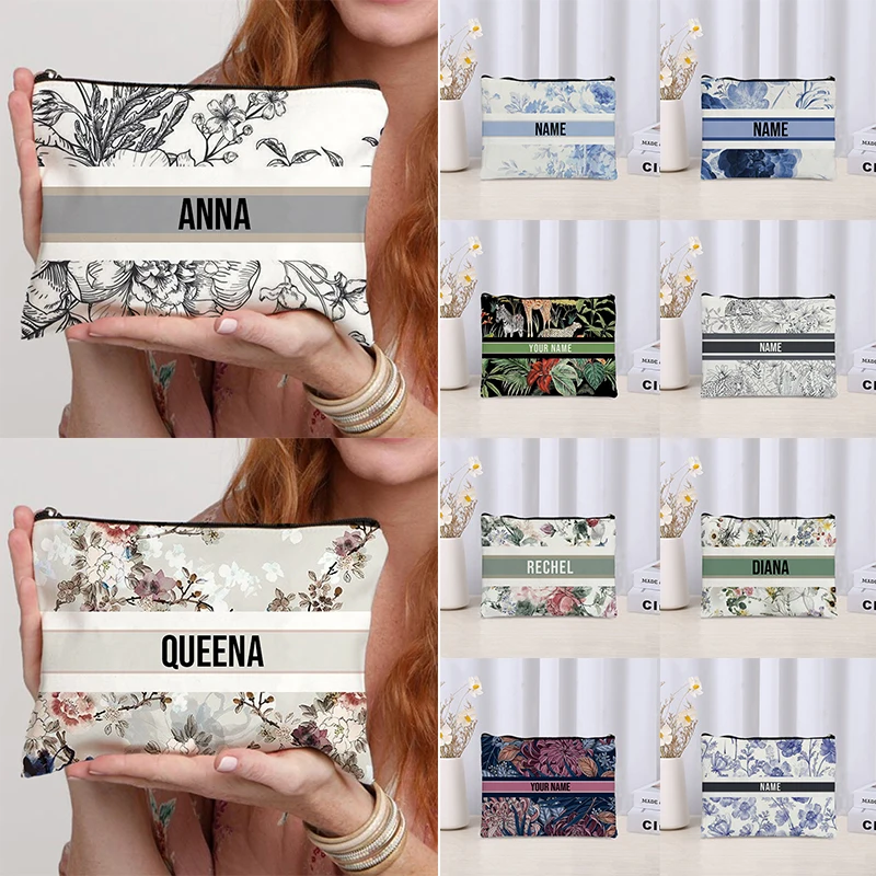 Luxury Skincare Brand - Custom ชื่อ Vintage แต่งหน้ากระเป๋าของขวัญเพื่อนเจ้าสาวอินเทรนด์ดอกไม้ Travel เครื่องสําอางค์แบรนด์หรูห้องน้ํากระเป๋าด้านข้างสําหรับสุภาพสตรี